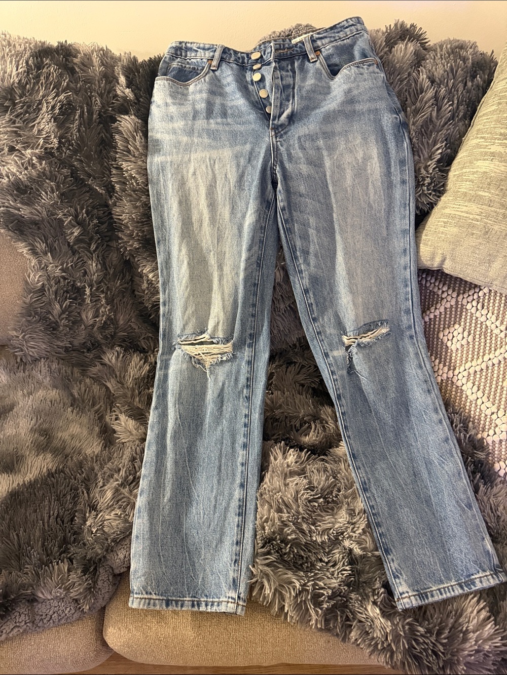 Blank NYC Light Blue Straight Leg Distressed Jeans